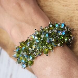 Vintage Aurora‎ Borealis Green Faceted Bracelet